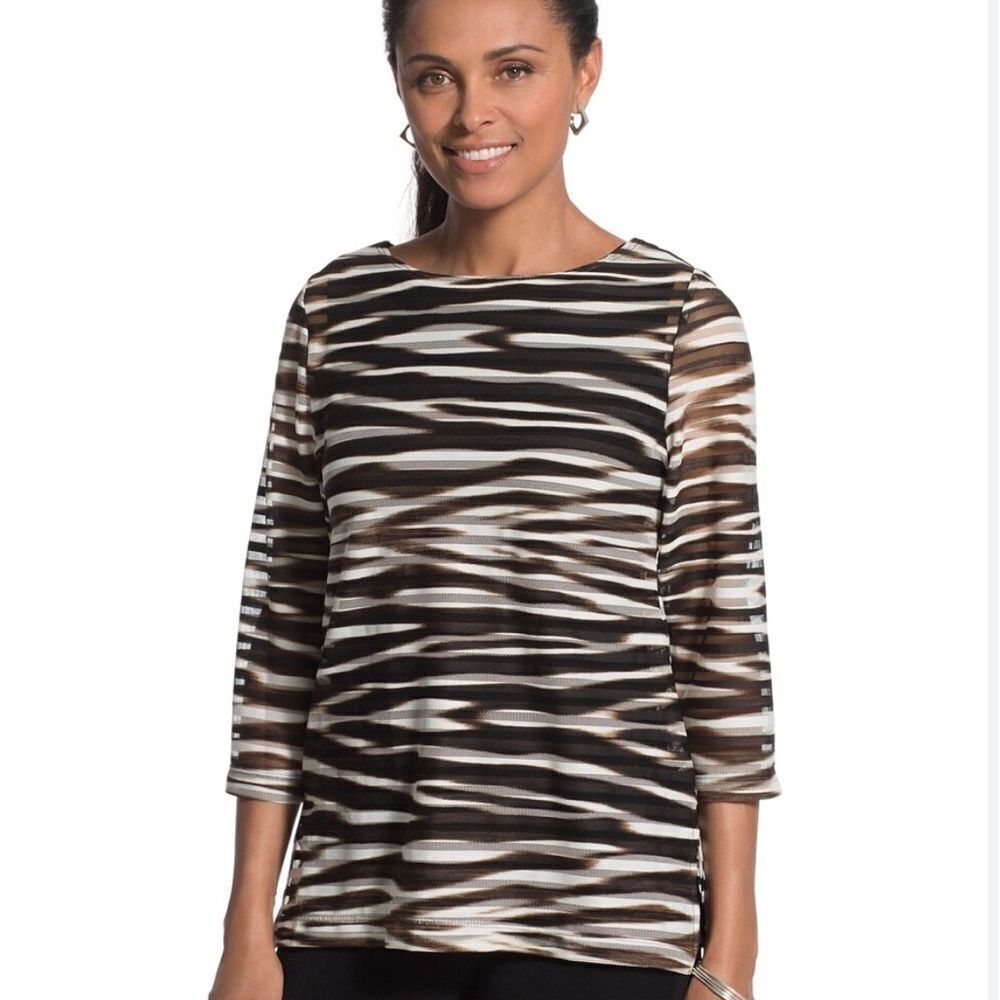 NWT Chico’s TRAVELERS COLLECTION
Zebra-Striped brown white Top size small